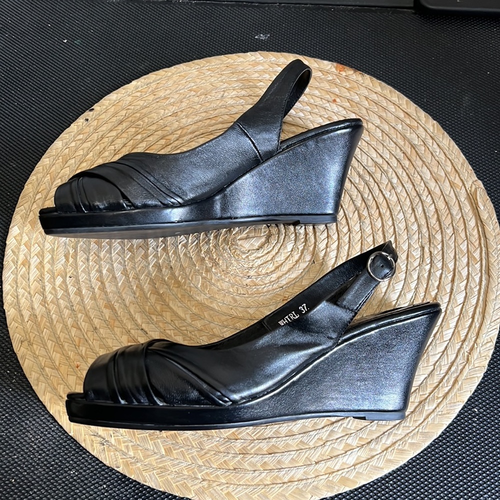 Jeffery Campbell Leather Slingback Wedge Sandals Size 37